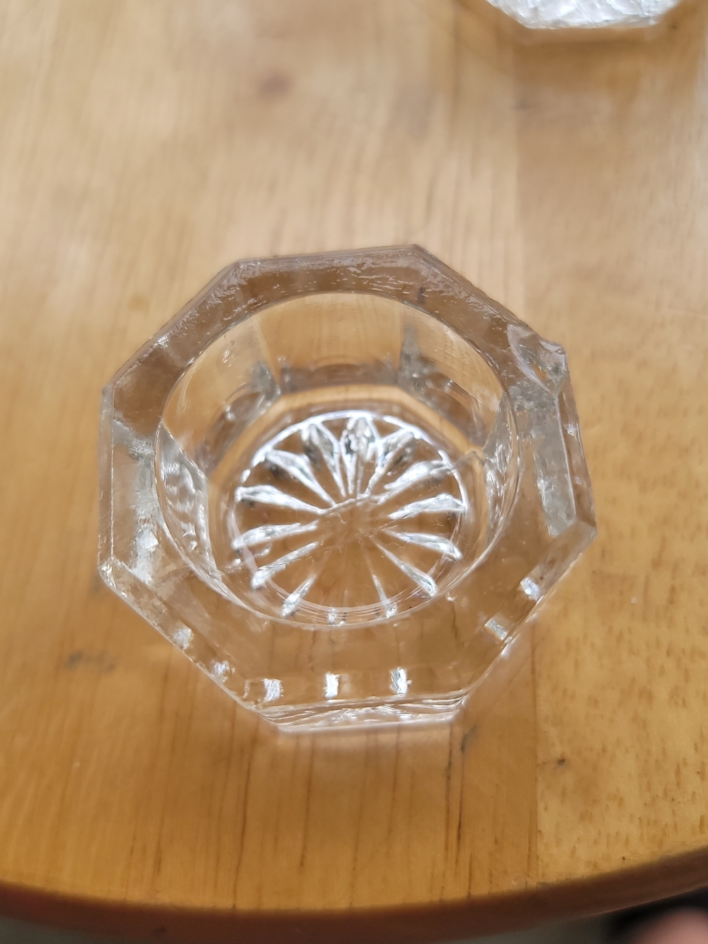 Vintage Octagonal Clear Pressed Glass Salt Cellar. Set Of 3